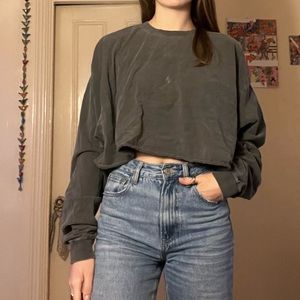 Washed grey vintage Harley Davidson cropped long sleeve